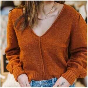 Free People Reverie Burnt Button V-Neck Pullover Sweater Small